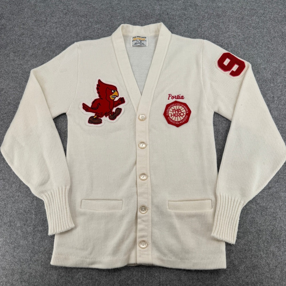 Vintage Bristol Products FHA HERO Letterman Cardigan Sweater Cream Red Size 40